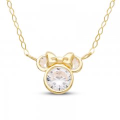 Children's Minnie Mouse Cubic Zirconia Necklace 14K Yellow Gold 13"