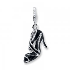 High Heel Shoe Charm Black Enamel Sterling Silver