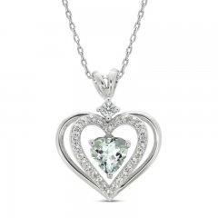 Aquamarine & White Lab-Created Sapphire Heart Necklace Sterling Silver 18"