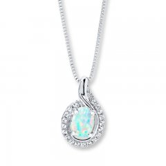 Lab-Created Opal Necklace Lab-Created Sapphires Sterling Silver