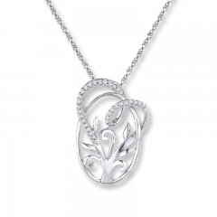 Family Tree & Heart 1/10 cttw Diamonds Sterling Silver Necklace