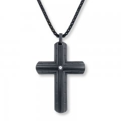 Men's Cross Necklace Diamond Accent Stainless Steel