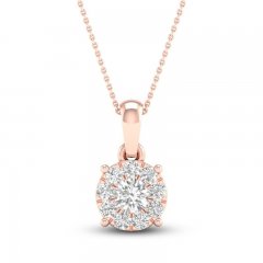 Diamond Halo Necklace 1/4 ct tw Round-Cut 10K Rose Gold 18"