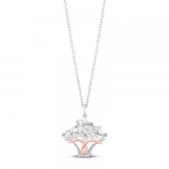 Hallmark Diamonds Flower Necklace 1/20 ct tw Sterling Silver/10K Rose Gold