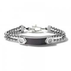 Bulova Double-Chain ID Bracelet Stainless Steel 8.5"