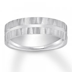 Textured Wedding Band 10K White Gold 6mm