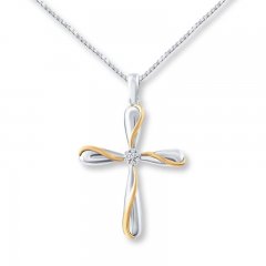 Diamond Cross Necklace Sterling Silver/10K Yellow Gold