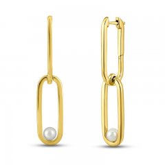 Cultured Pearl Paperclip Earrings 10K Yellow Gold