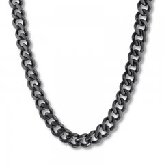Men's Curb Chain Necklace Black Ion-Plated Stainless Steel 30"