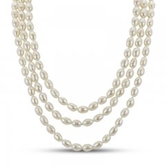 Cultured Pearl Triple Strand Necklace Sterling Silver 20"