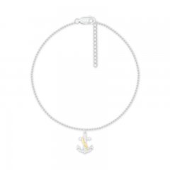 Diamond Anchor Anklet 1/10 ct tw Sterling Silver/10K Yellow Gold 9"