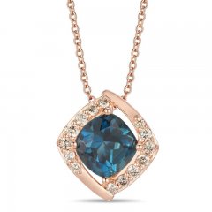 Le Vian Blue Topaz Necklace 1/5 ct tw Diamonds 14K Strawberry Gold