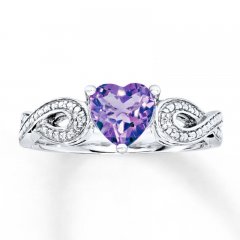 Amethyst Heart Ring With Diamonds Sterling Silver