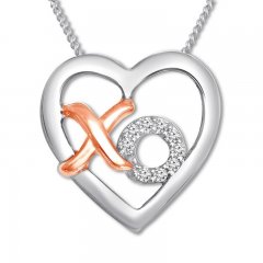 Diamond "XO" Heart Necklace Sterling Silver/10K Rose Gold