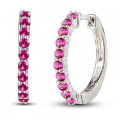 Lab-Created Ruby Dainty Hoop Earrings Sterling Silver