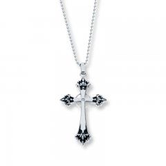 Men's Cross Necklace Diamond Accent Stainless Steel