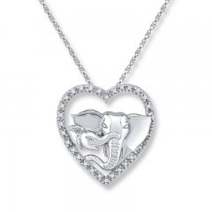 Elephant Heart Necklace 1/10 ct tw Diamonds Sterling Silver