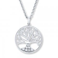 Family Tree Necklace Diamond Accents Sterling Silver