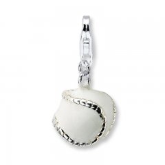 Baseball Charm White Enamel Sterling Silver