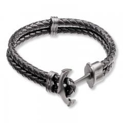 Men's Anchor Bracelet Leather & Stainless Steel