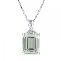 Green Quartz & White Topaz Necklace Octagon/Round-Cut Sterling Silver 18"