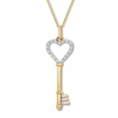 Diamond Heart Key Necklace 1/10 ct tw Round-cut 10K Yellow Gold