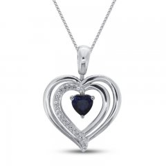 Blue & White Lab-Created Sapphire Heart Necklace Sterling Silver 18"