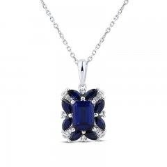 Blue/White Lab-Created Sapphire Necklace Sterling Silver 18"