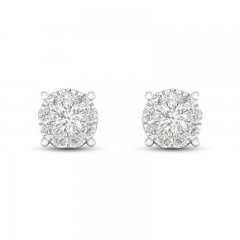 Diamond Halo Stud Earrings 1/10 ct tw Round-Cut 10K White Gold