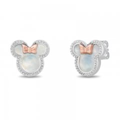 Disney Treasures Minnie Mouse Mother of Pearl Earrings 1/6 ct tw Diamonds 10K Rose Gold Sterling Silver