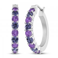 Tanzanite & Amethyst Hoop Earrings Sterling Silver