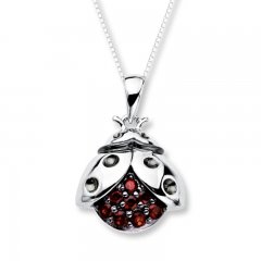 Garnet Ladybug Necklace Sterling Silver