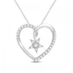 Diamond Heart & Star Necklace 1/5 ct tw Round-Cut Sterling Silver 19"