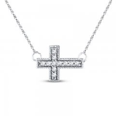 Sideways Cross Necklace 1/15 ct tw Diamonds 10K White Gold