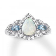 Lab-Created Opal Ring Blue Topaz Sterling Silver