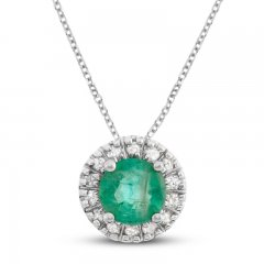 Certified Emerald & Diamond Necklace 1/15 ct tw Round-cut 14K White Gold