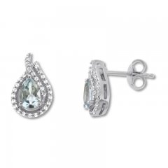 Aquamarine Teardrop Earrings White Topaz Sterling Silver