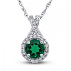 Lab-Created Emerald & White Lab-Created Sapphire Necklace Sterling Silver 18"