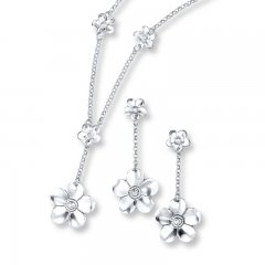 Dogwood Blossom Set Necklace & Earrings Sterling Silver