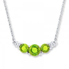 Peridot Necklace Diamond Accents 10K White Gold