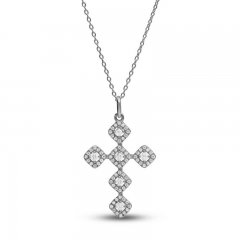 Diamond Cross Necklace 1/3 ct tw Princess/Round 10K White Gold 18"