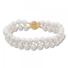 Cultured Pearl Double Strand Bracelet 14K Yellow Gold 7.5"