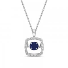 Unstoppable Love Blue Sapphire Necklace 1/10 ct tw Diamonds Sterling Silver 19"