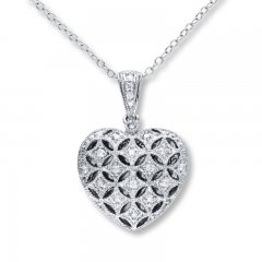 Diamond Heart Locket 1/6 ct tw Round-cut Sterling Silver