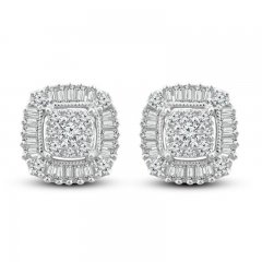 Diamond Stud Earrings 1/2 ct tw Baguette/Round-Cut 10K White Gold