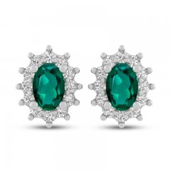 Lab-Created Emeralds & White Lab-Created Sapphire Earrings Sterling Silver