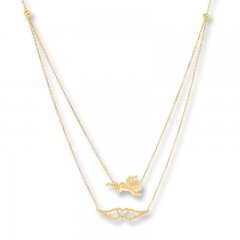 Angel & Winged Heart Layered Necklace 14K Yellow Gold