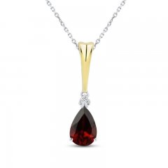 Garnet & Diamond Necklace Sterling Silver/10K Yellow Gold 18"