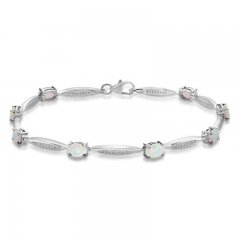 Lab-Created Opal & White Lab-Created Sapphire Bracelet Oval/Round-cut Sterling Silver