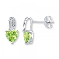 Peridot Heart Earrings Diamond Accents 10K White Gold